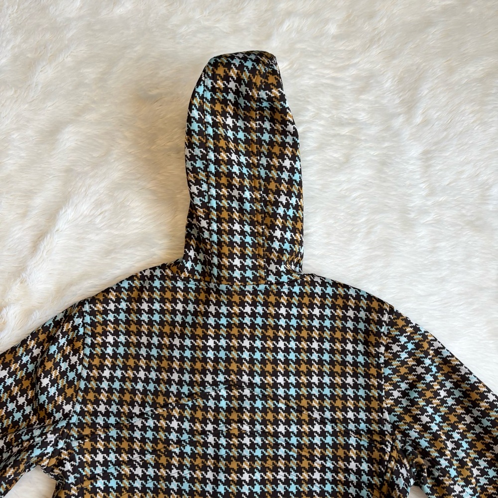 Burton Houndstooth Brown & Teal Full Zip Fleece Lined Jacket Womens Small - Picture 9 of 10